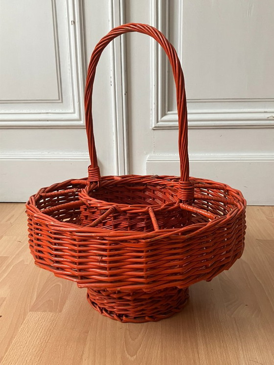 Vintage Orange Wicker Bar Basket Bottle and Glass Holder, Wine racks (photo 9 of 9)