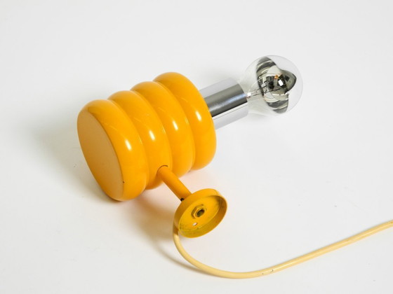 Image 1 of Very rare original 1960s Space Age "Bulb" wall lamp by Ingo Maurer in yellow with a clear glass shade