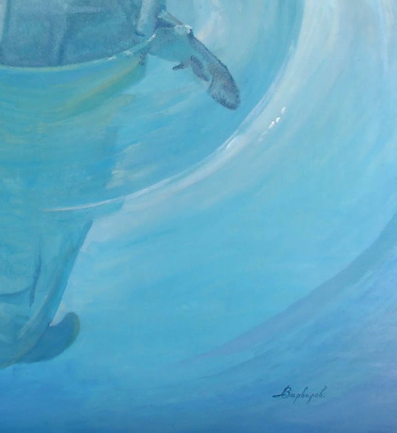 Original Oil Painting Contemporary Art Dolphin Hello – Paintings & Drawings, Canvas (photo 7 of 7)
