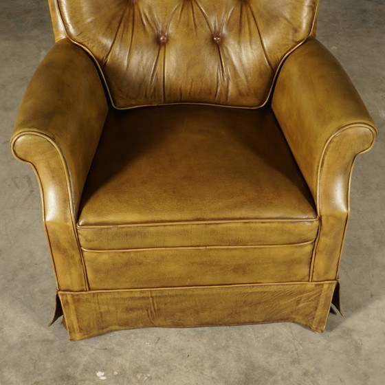 Image 1 of Set di poltrone Chesterfield vintage – pelle verde – anni '70