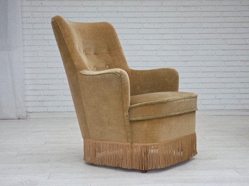 1970s, Danish armchair, original light green furniture velour.