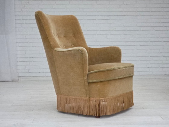 Image 1 of 1970s, Danish armchair, original light green furniture velour.