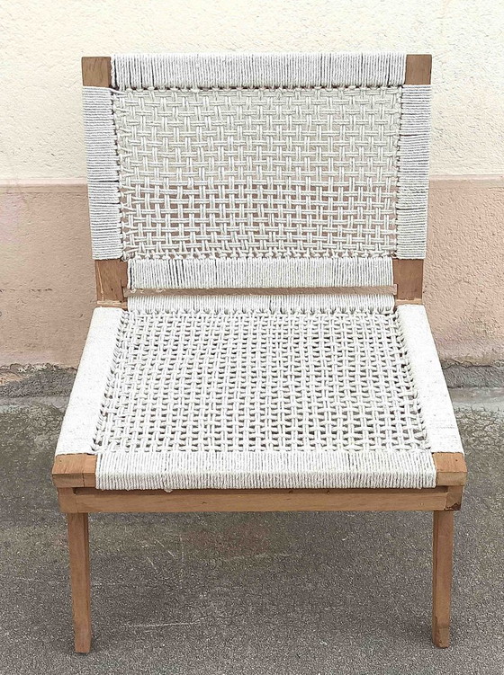 Image 1 of Solid teak and cotton rope armchair from the 1950s