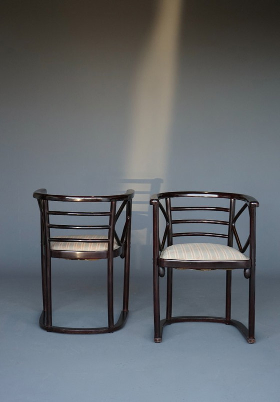 Image 1 of x2 Model 728 Fledermaus Chairs attributed to Josef Hoffmann for J & J. Kohn, 1906