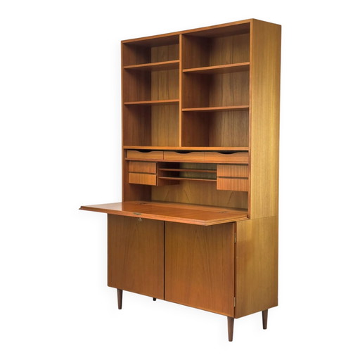 Libreria vintage in teak con scrivania di Omann Jun, anni '60