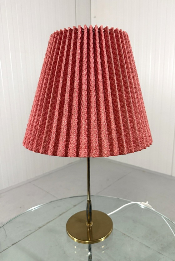 Image 1 of Brass Table Lamp With Pleated Shade 1950's