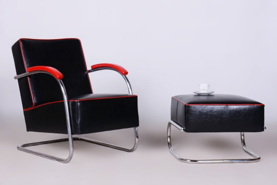 Restaurierter Bauhaus-Sessel mit Fußhocker, von Mücke-Melder, Stahl, Tschechien, 1930er Jahre – Metal (photo 5 of 7)