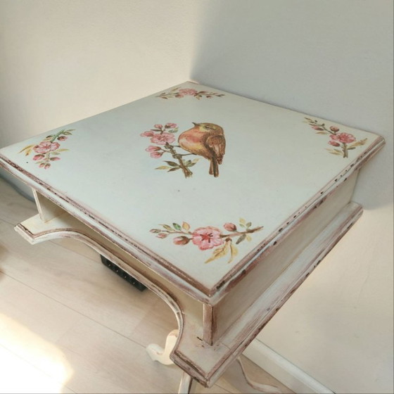 Image 1 of Hand Painted Robin Side Table in English Cottage Style
