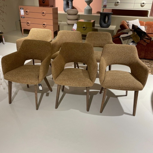 Murat - Tissu jaune - Lot de 6 – Woood, eetkamerstoelen, Plastic, Textile