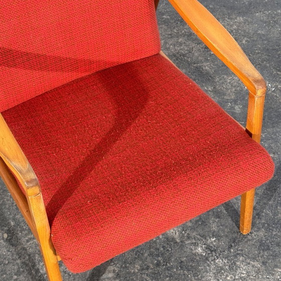 Pair of Jiří Jiroutek Red Armchairs, 1960s – Jiri Jiroutek, Textile, Wood (photo 10 of 10)