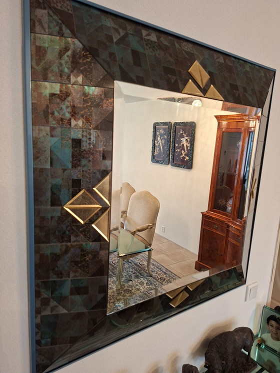 Miroir en verre, Bois, Bleu (photo 2 sur 6)
