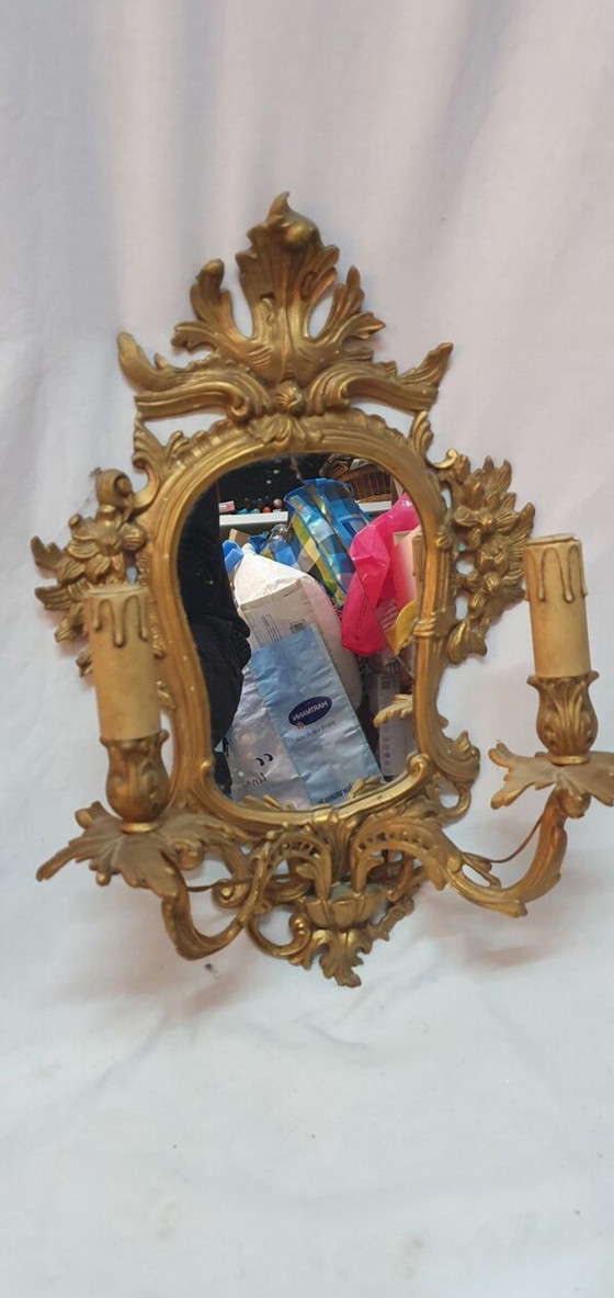 Image 1 of Paar Louis XVl bronzen spiegels en wandlampen