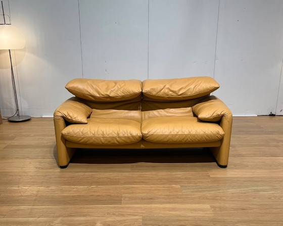 Image 1 of 2x Nieuwstaat Cassina Maralunga 2-Zits Bank Bruin Leer