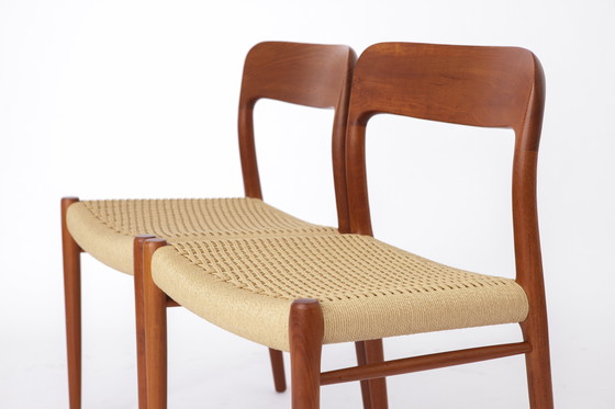 Image 1 of Ensemble de 6 chaises de salle à manger Niels Otto Moller modèle 75, années 1950 - Teck restauré et tissage renouvelé