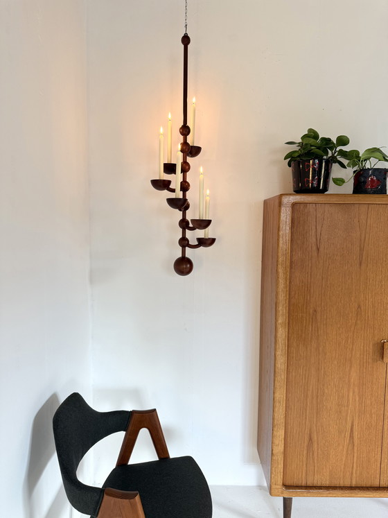 Image 1 of Chandelier suspendu vintage danois en teck, années 1960