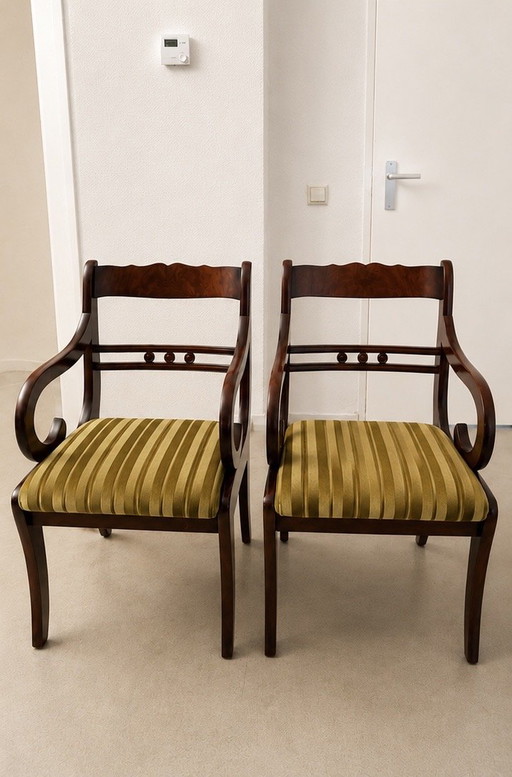 Set van 4 originele Heldense mahoniehouten eetkamerstoelen met armleuningen. Helden stoelen – fauteuils, Wood