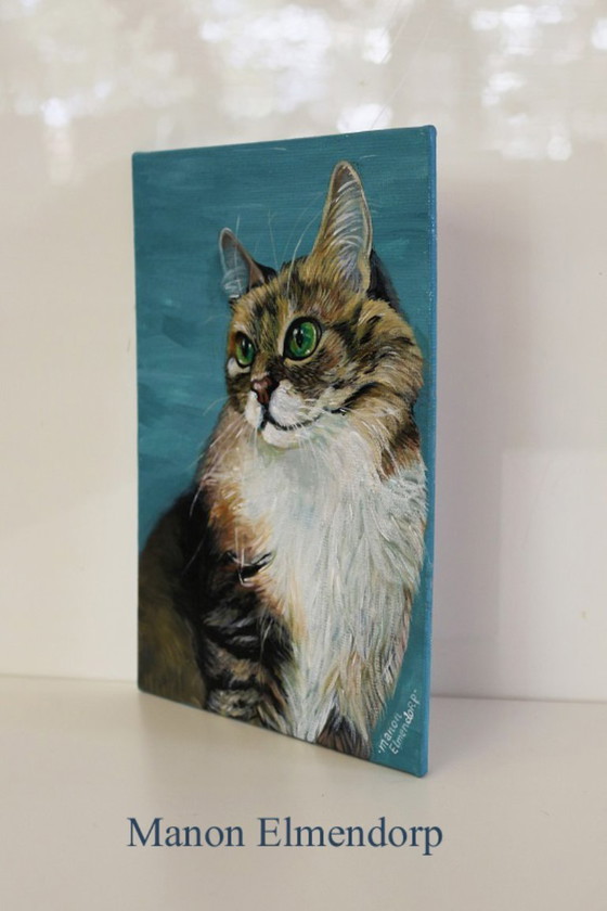 Image 1 of Retrato de gato original pintado a mano 18 x 13 cm Arte