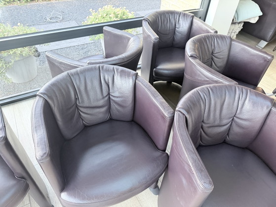 Rolf Benz Sofagarnitur 332 Und 6 Clubsessel 390 In Auberginenfarbenem Leder – Leather, Aluminium (photo 13 of 15)