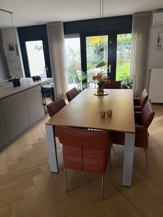 Dining table with fixed top in natural matte beech. Aluminum frame., Arco, Wood, Aluminium, Brown, Modern (photo 4 of 5)