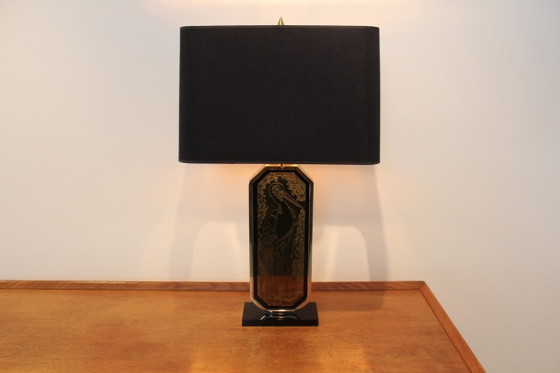Georges Mathias Signierte Vergoldete Handgeätzte Tischlampe, Tischlampen, Messing (Foto 12 von 17)