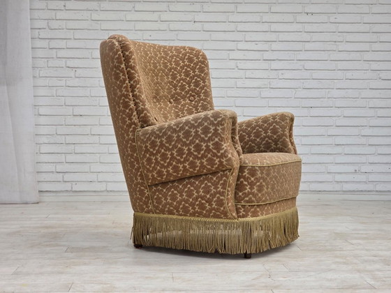 1960s, Danish Armchair, Furniture Velour, Beech Wood – Textile (photo 3 of 17)