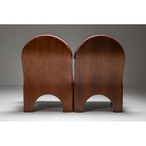 Image 1 of Vintage Gae Aulenti 'Arcata' Love Seat in Walnut and Burgundy Leather 1968