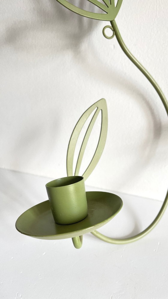 Image 1 of Wandkerzenhalter, Metallblätter, Salbeigrün