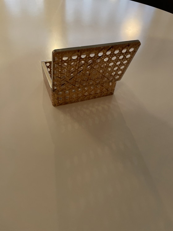 Image 1 of Plexiglas rieten doos Italië jaren 70 toegeschreven aan Gabriella Crespi