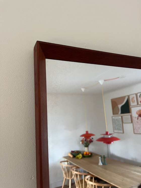 Image 1 of Vintage Deense teakhouten spiegel met verstekhoeken - spiegel uit het midden van de 20e eeuw