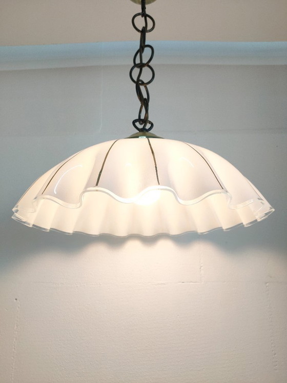 Image 1 of Vintage 'Hollywood Regency/Fazzoletto Style' glass pendant lamp