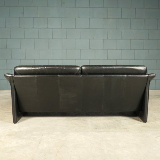Image 1 of Vintage black leather sofa – 1970s