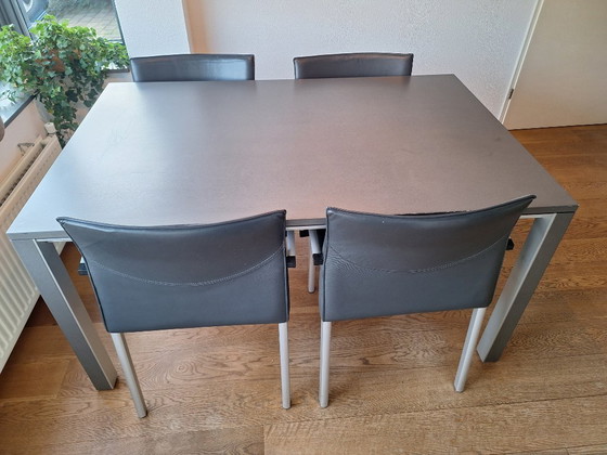 Image 1 of Modern Design Dining Set – Extendable Table with Cobra Leather Chairs – MUST GO!