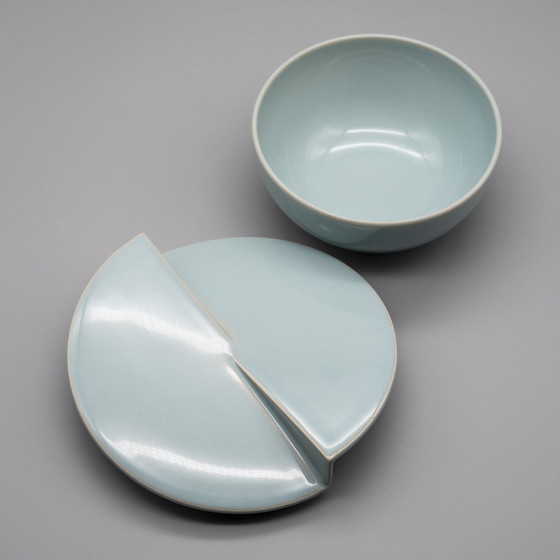 Image 1 of Vase à couvercle sculptural de Jan van der Vaart pour Rosenthal Studio-Linie Porcelaine émaillée turquoise 90s