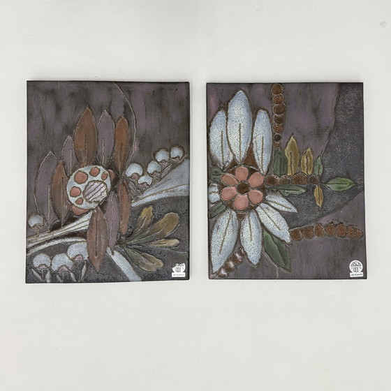Image 1 of Plaques murales florales en céramique Rusha Handarbeit, 1970