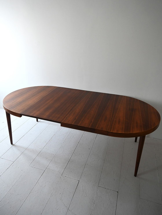 Image 1 of Vintage Extendable Round Scandinavian Rosewood Dining Table