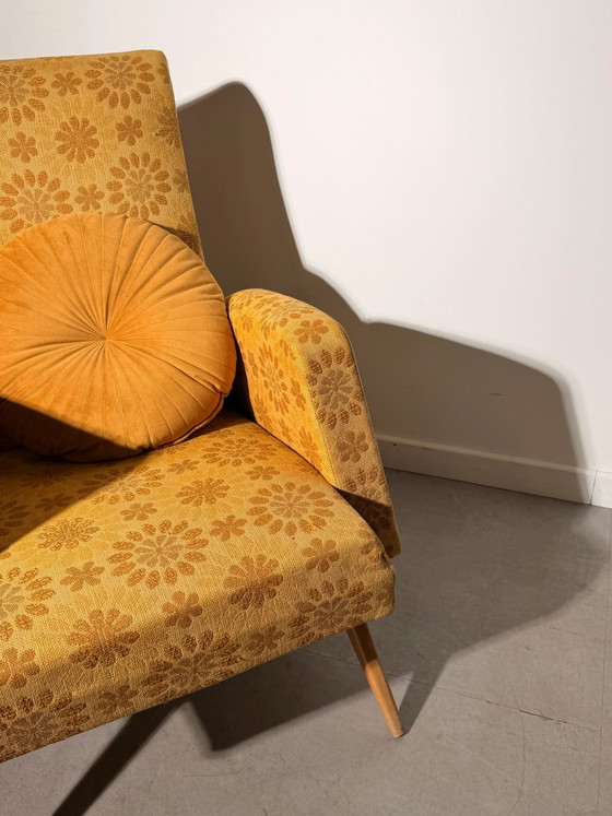Vintage Mid-Century Mustard Floral Lounge Chair – Armchairs (photo 2 of 3)