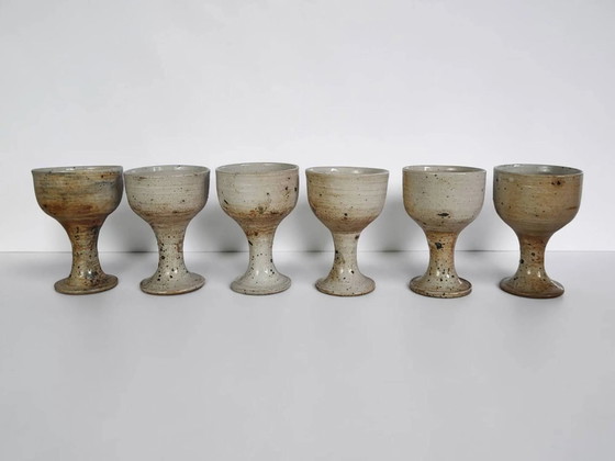 6 footed stoneware cups, Pottery of Vézelay - Albert Breton – Glass & Decanter, Porcelain, Rustic (photo 4 of 7)