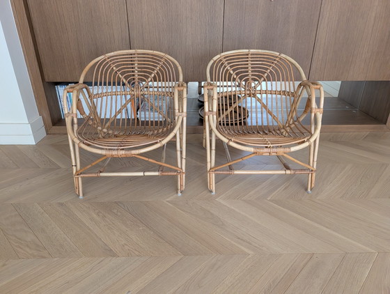 Een paar vintage rotan mandstoelen – Fauteuils, Rattan, Wood (photo 5 of 5)