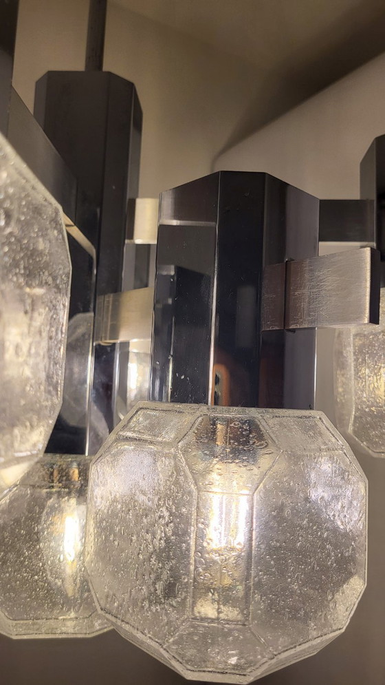 Gaetano Sciolari kroonluchter, 9 lampen, chroom, aluminium, mat glas, Space Age, Brutalisme – Chrome (photo 8 of 12)