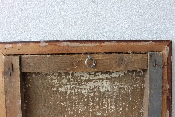 Image 1 of Composition mécanique abstraite vintage – Peinture à l'huile de style géométrique audacieux signée F. Léger