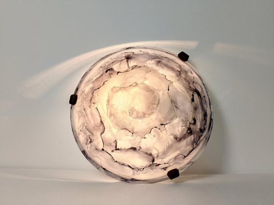 Image 1 of Vintage Glass Sconce / Glass Flush Mount Light / Mid Century Wall or Ceiling Lamp / Retro Round Sconce / Yugoslavia / 1970s