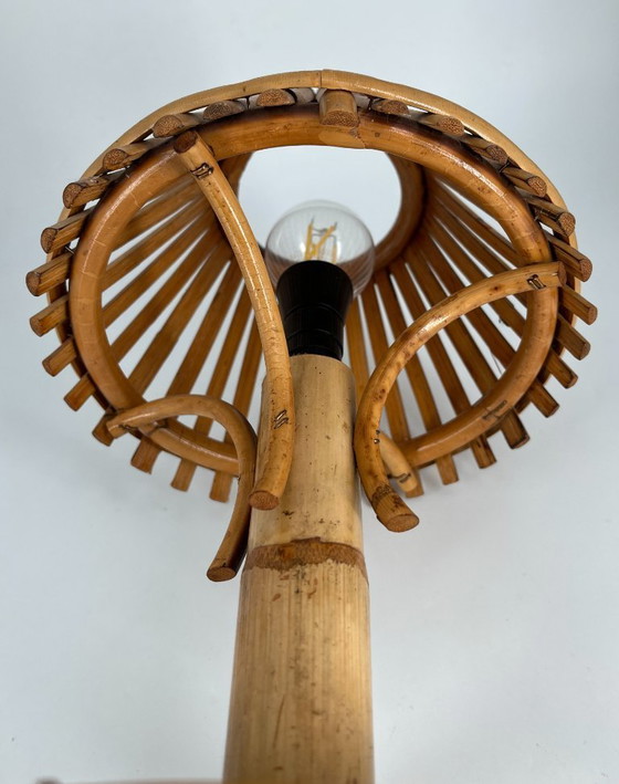 Image 1 of Lampe de table vintage en bambou et rotin – Style milieu du siècle