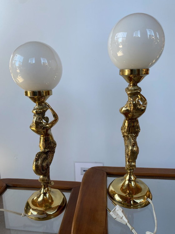 Image 1 of Paire de lampes sirène en bronze - 1920