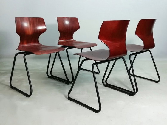 Image 1 of 4x sedia laterale FLÖTOTTO PAGWOOD set di sedie anni '70 nere VINTAGE design industriale seduta modellata