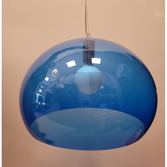 Image 1 of Pair of vintage pendant lamps model Fl/Y in blue and pink by Ferruccio Laviani for Kartell, Italy 1980-1990s