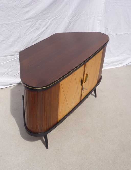 Vintage corner chest of drawers with sliding doors