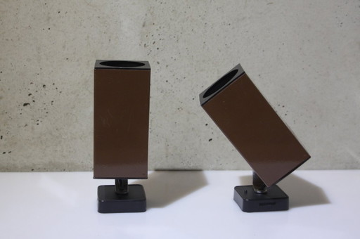 2 Wall Lamps – Brown – Square – 1980s