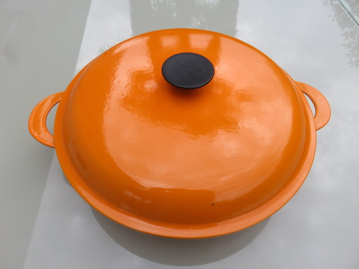 Cocotte "Le Creuset" France, orange enamelled cast iron, diameter 30cm