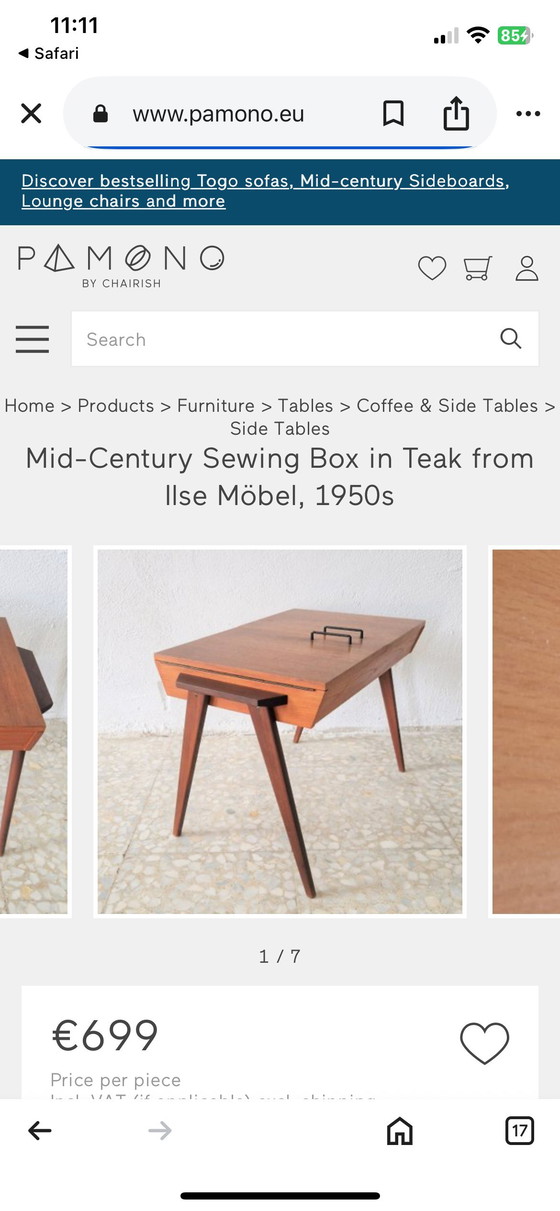 Image 1 of Mesa de costura de mediados de siglo en teca de Ilse Möbel, años 50