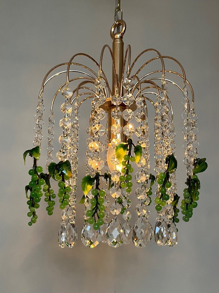 Set di 2 lampadari vintage a goccia con uva verde di Murano